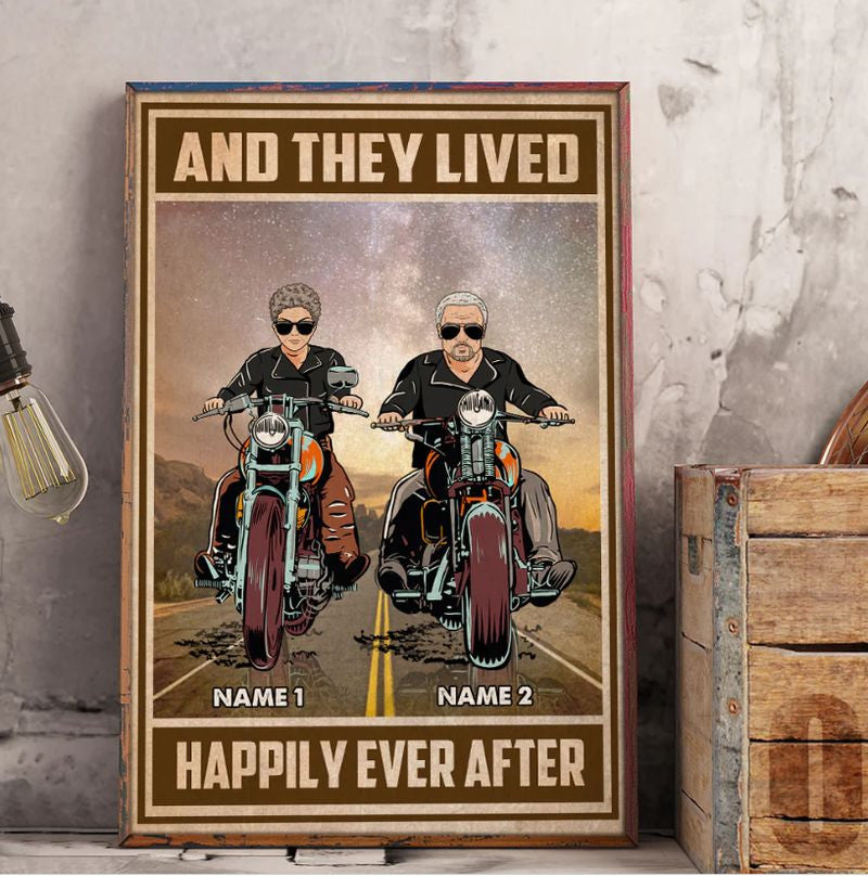 Bikergod Motorcycle And They Lived Happily Ever After Motorcycle Couple Custom Names Poster NASA77