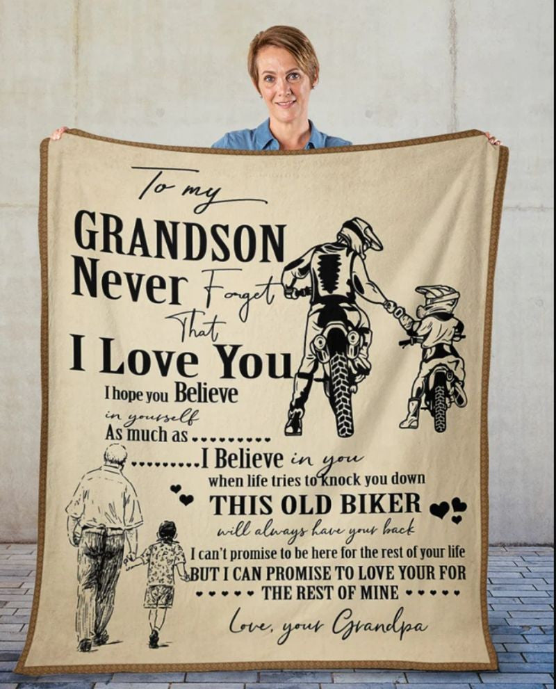 Bikergod Motorcycle To My Grandson Blanket From Grandpa Motorcycle Lovers Believe In Yourself Blanket NAIA22