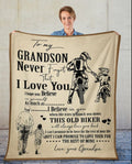 Bikergod Motorcycle To My Grandson Blanket From Grandpa Motorcycle Lovers Believe In Yourself Blanket NAIA22