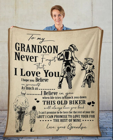 Bikergod Motorcycle To My Grandson Blanket From Grandpa Motorcycle Lovers Believe In Yourself Blanket NAIA22