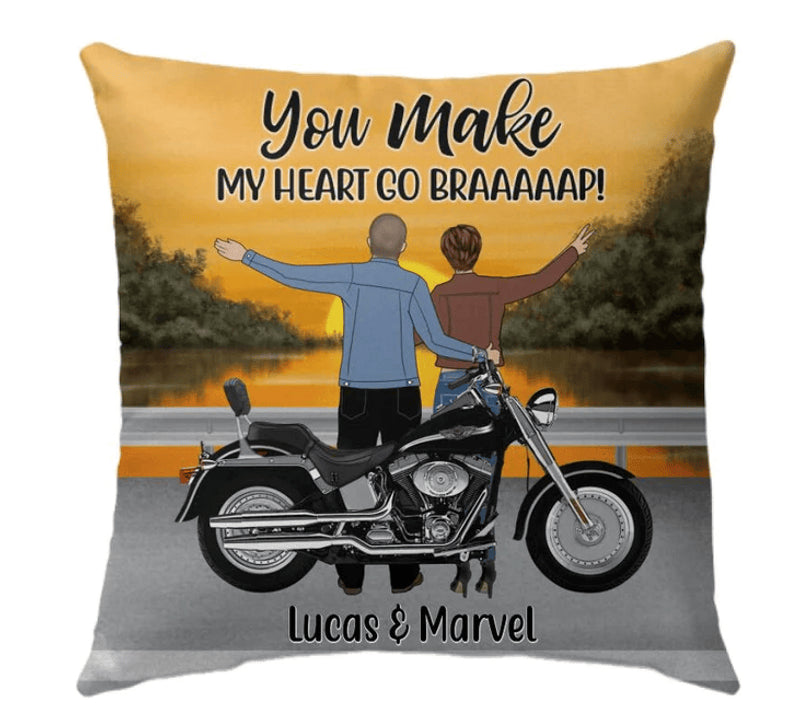 Bikergod Motorcycle You Make My Heart Go Braaap Custom Names Pillow Case Design 3D Full Printed NMPC065