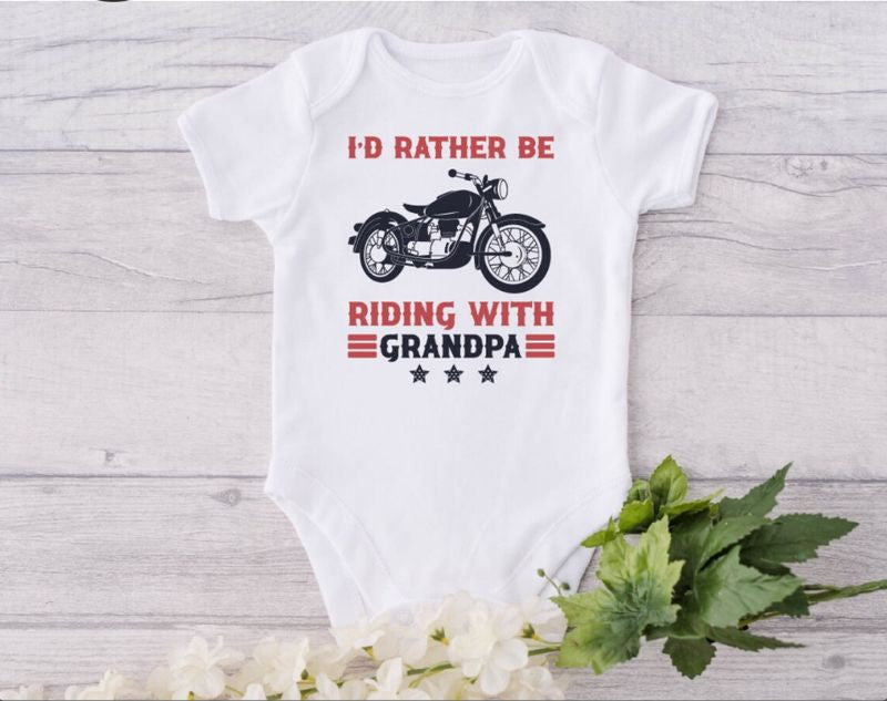 Bikergod Motorcycle I'd Rather Be Riding with Grandpa COTTON Baby Onesie Bodysuit NAYA421