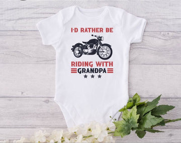 Bikergod Motorcycle I'd Rather Be Riding with Grandpa COTTON Baby Onesie Bodysuit NAYA421