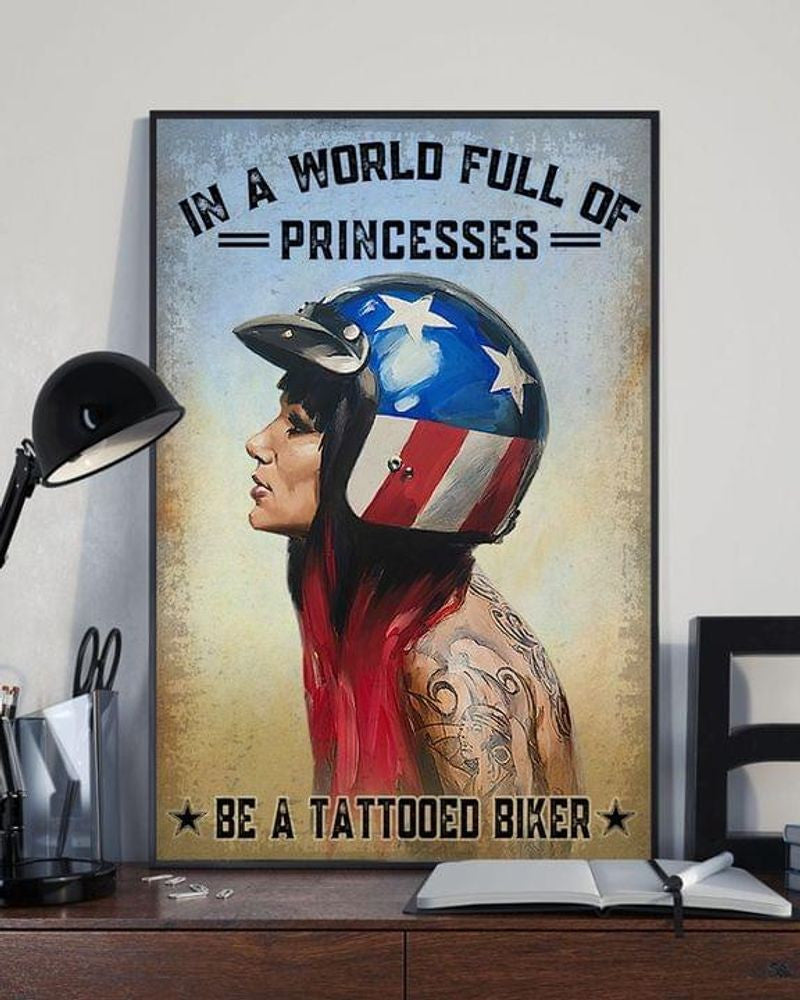 Bikergod Motorcycle In A World Full Of Princesses Be A Biker Lady Girl Vintage Poster NANA175