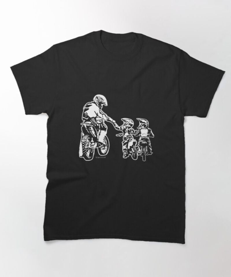 Bikergod Motorcycle Biker Dad and Two Kids T-shirt Design 2D Full Printed Sizes S - 5XL - NAUA268