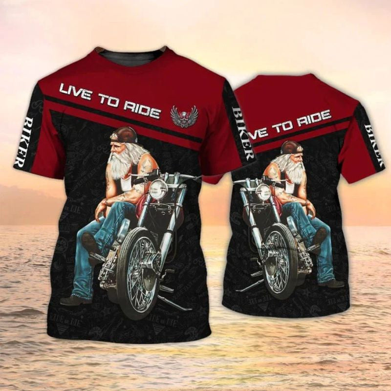 Bikergod Motorcycle Old Biker Live To Ride T-shirt Design 3D Full Printed Sizes S - 5XL - NASA461