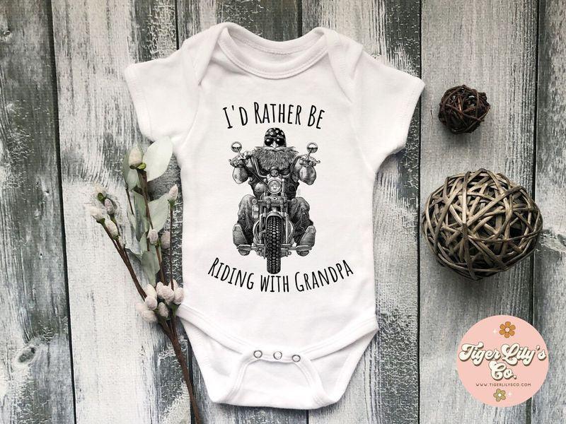 Bikergod Motorcycle I'd Rather Be Riding with Grandpa COTTON Baby Onesie Bodysuit NAYA412