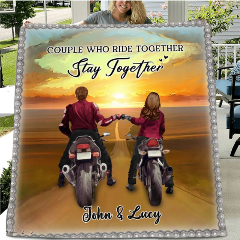 Bikergod Motorcycle Biker Couple Couple Who Ride Together Stay Together Custom Names Blanket NAIA307