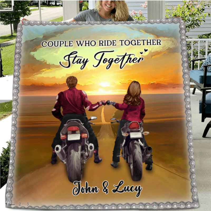 Bikergod Motorcycle Biker Couple Couple Who Ride Together Stay Together Custom Names Blanket NAIA307