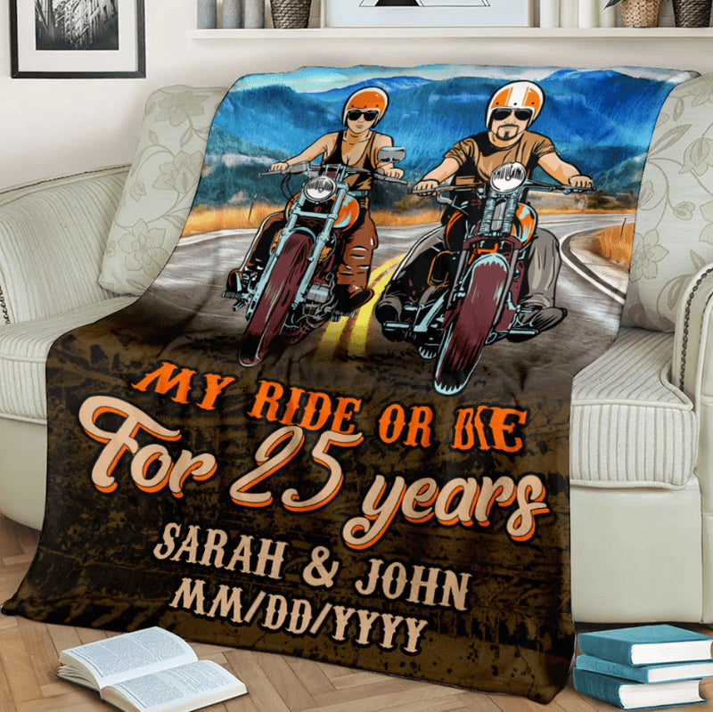 Bikergod Motorcycle My Ride Or Die For Custom Date And Names Blanket NMQI116