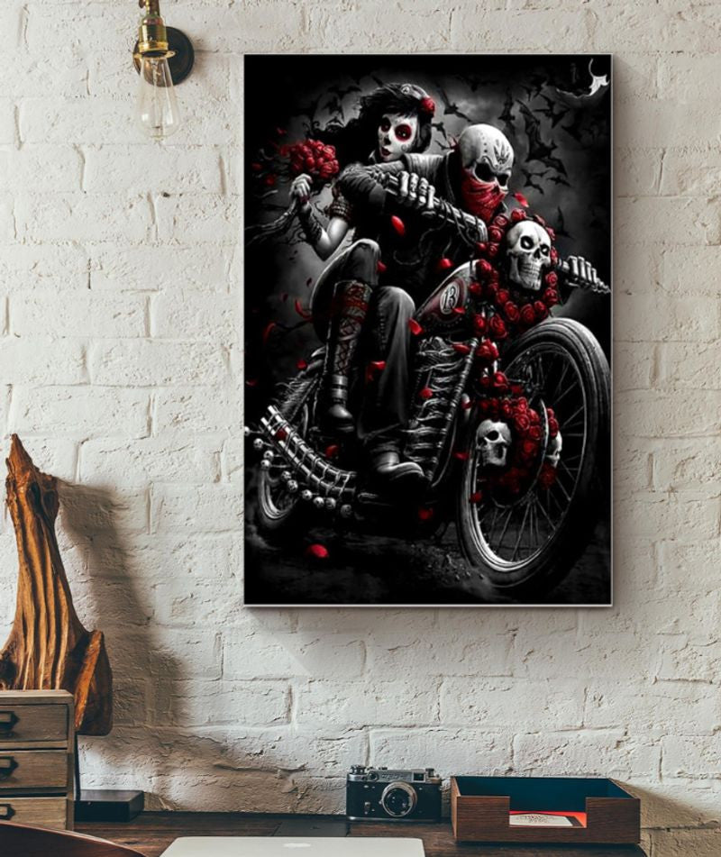 Bikergod Motorcycle TATTOO COUPLE SKULL Poster NANA265