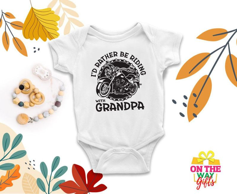 Bikergod Motorcycle I'd rather be riding with grandpa COTTON Baby Onesie Bodysuit NAZA287