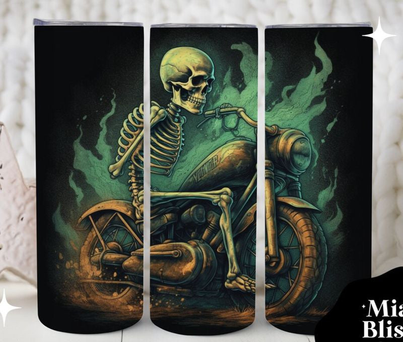 Bikergod Motorcycle Skeleton Riding Stainless Steel 20 Oz Straight Cup- NAIA347