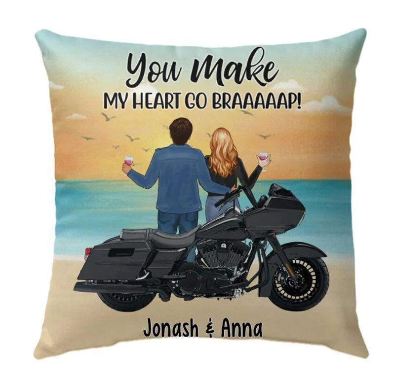 Bikergod Motorcycle You Make My Heart Go Braaap Custom Names Pillow Case Design 3D Full Printed NMPC066