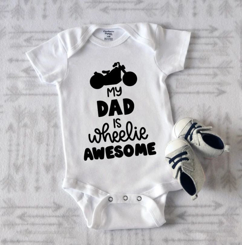Bikergod Motorcycle My Dad Is Wheelie Awesome COTTON Baby Onesie Bodysuit NAIA65