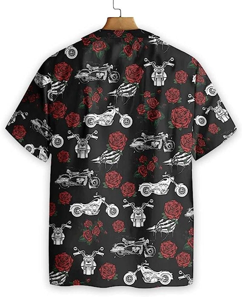 Bikergod Motorcycle Skeleton Red Rose Hawaii Shirt Design 3D Full Printed Sizes S - 5XL NASA479