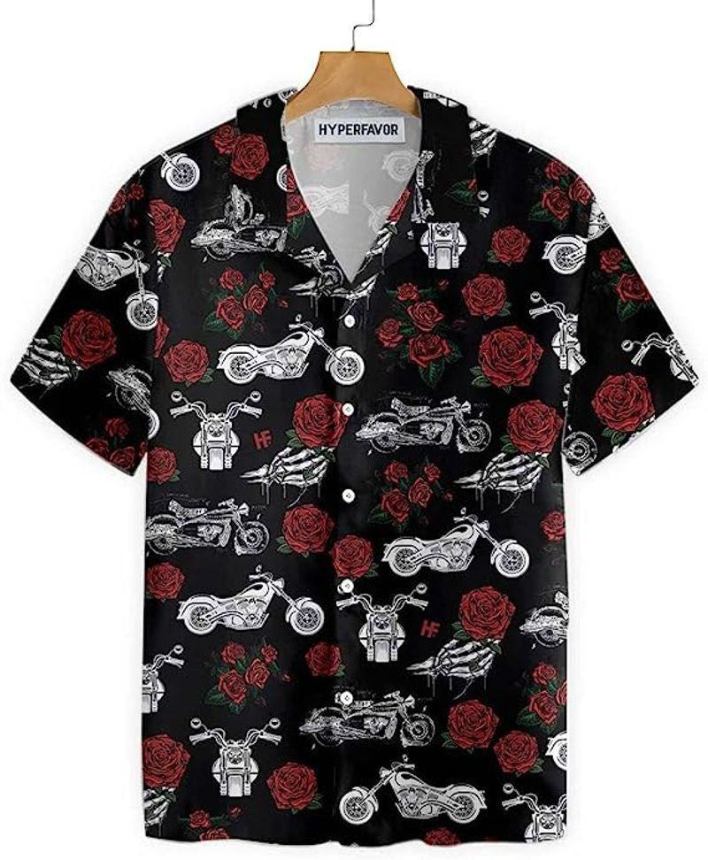Bikergod Motorcycle Skeleton Red Rose Hawaii Shirt Design 3D Full Printed Sizes S - 5XL NASA479