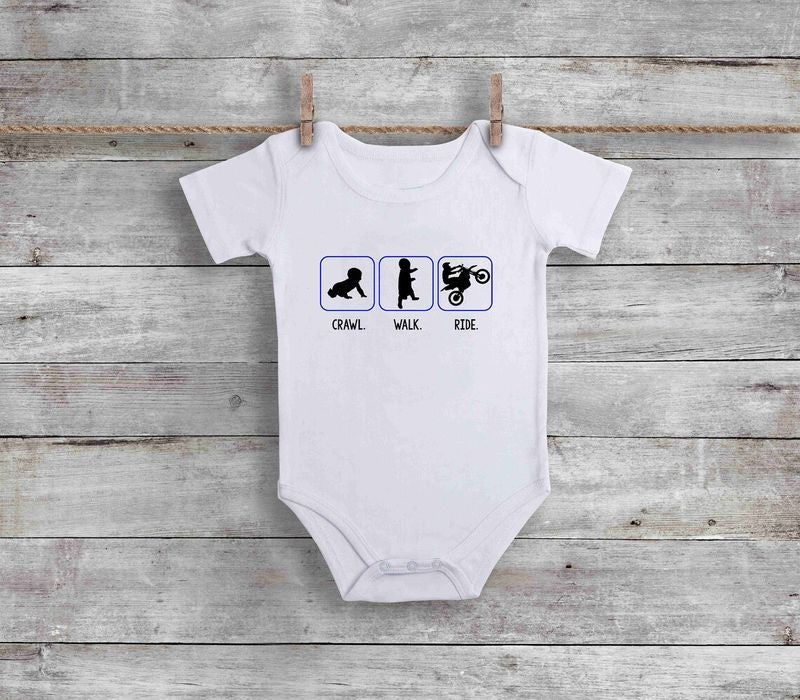 Bikergod Motorcycle Walk. Crawl. Ride COTTON Baby Onesie Bodysuit NAYA414