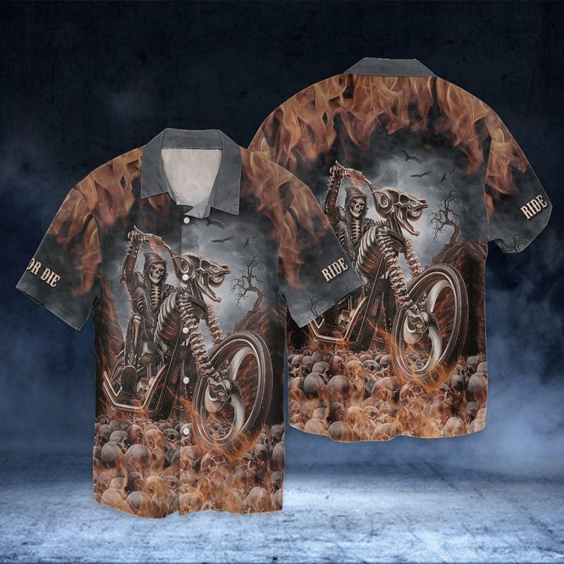 Bikergod Motorcycle SKULL BIKER RIDE OR DIE Hawaii Shirt Design 3D Full Printed Sizes S - 5XL NASA55
