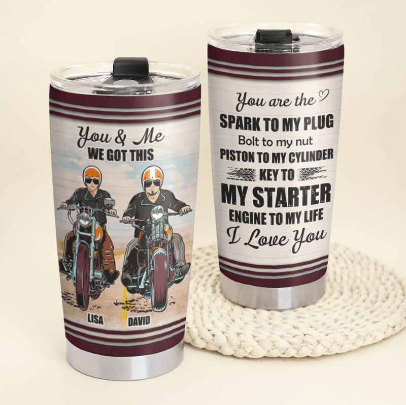Bikergod Motorcycle Biker Couple You & Me We Got This, You're The Key To My Starter Custom Names Steelers Stainless Steel 20 Oz Tumbler- NASA98