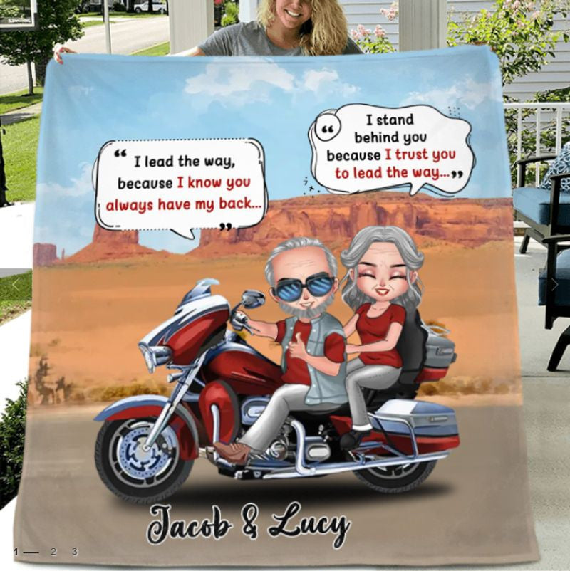 Bikergod Motorcycle Old Biker Couple I Know You Always Have My Back Custom Names Blanket NAIA290