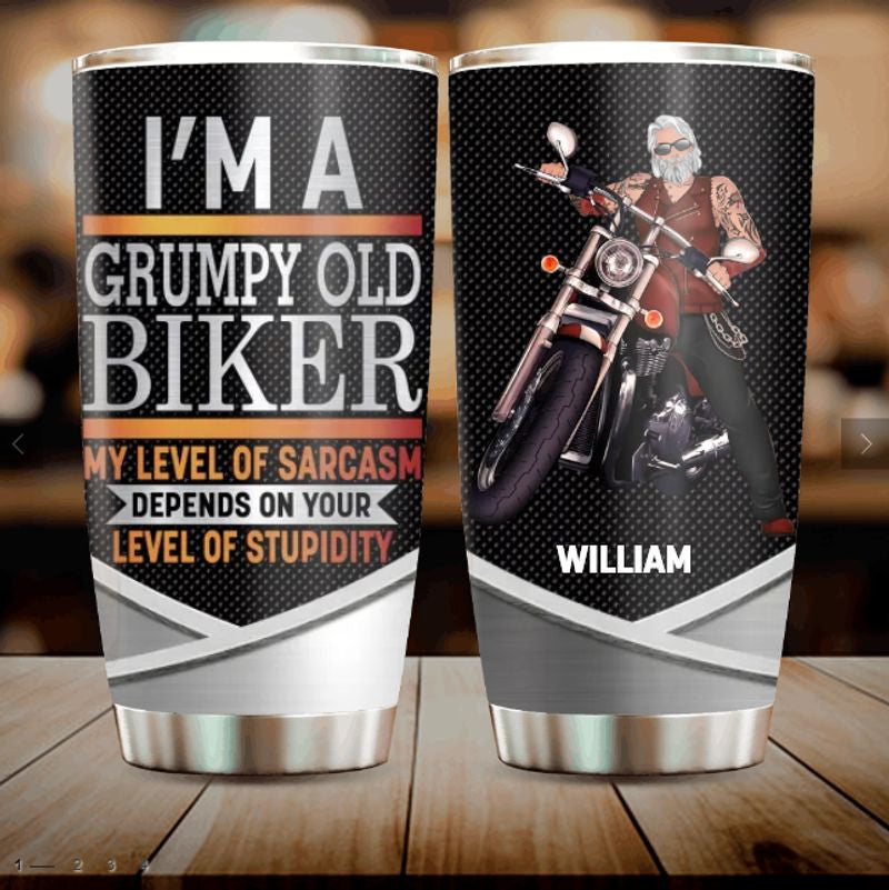 Bikergod Motorcycle I'm A Grumpy Old Biker Custom Name Stainless Steel 20 Oz Tumbler- NAIA296