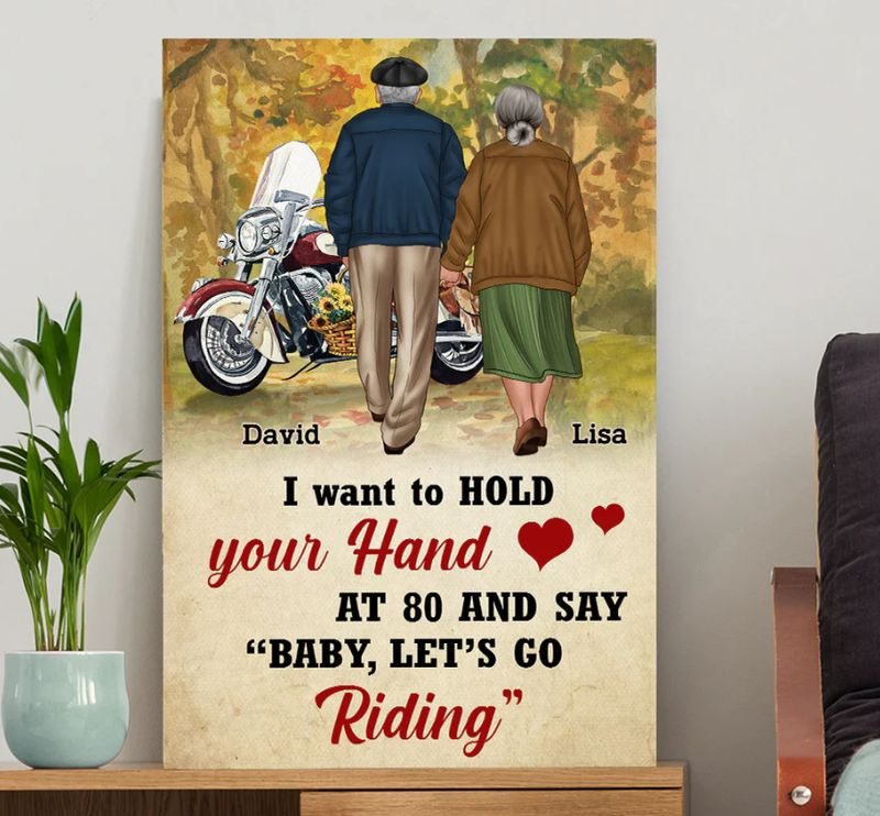 Bikergod Motorcycle Baby, Let's Go Riding Old Motorcycle Couple Custom Names Poster NASA76