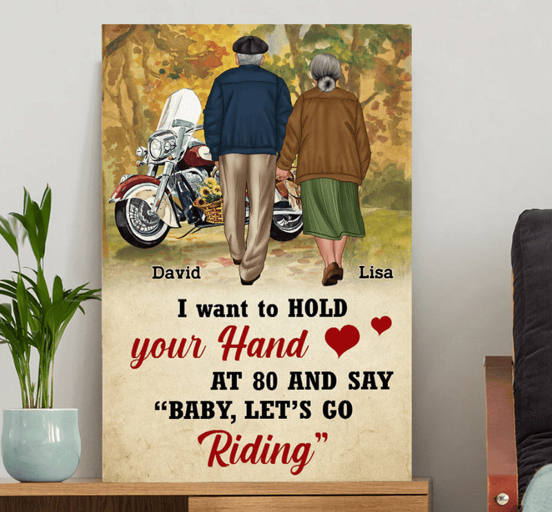 Bikergod Motorcycle Baby, Let's Go Riding Old Motorcycle Couple Custom Names Poster NASA76