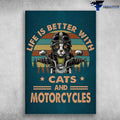 Bikergod Motorcycle Life Is Better With Cats And Motorcycles Vintage Poster NAIA198