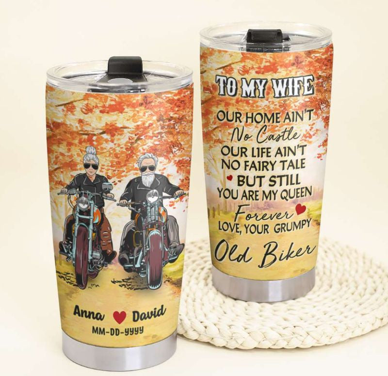 Bikergod Motorcycle To My Wife Custom Names And Date Steelers Stainless Steel 20 Oz Tumbler- NMQI123