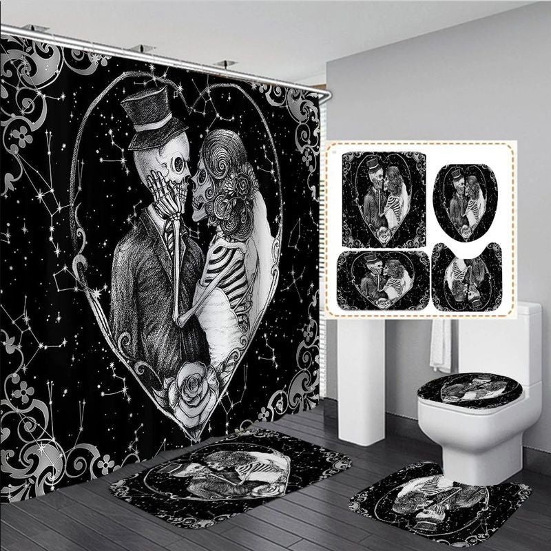Bikergod Motorcycle Romantic Skeleton Couple Bathroom Decor Set NMBR05