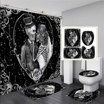 Bikergod Motorcycle Romantic Skeleton Couple Bathroom Decor Set NMBR05