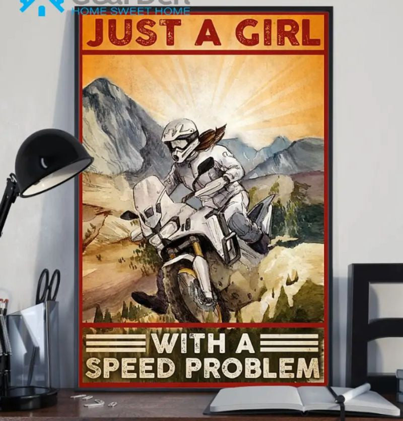 Bikergod Motorcycle Just A Girl With A Speed Problem Vintage Poster NANA253