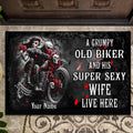 Bikergod Motorcycle Biker Couple An Old Biker and His Super Sexy Wife Live Here Doormat NASA438