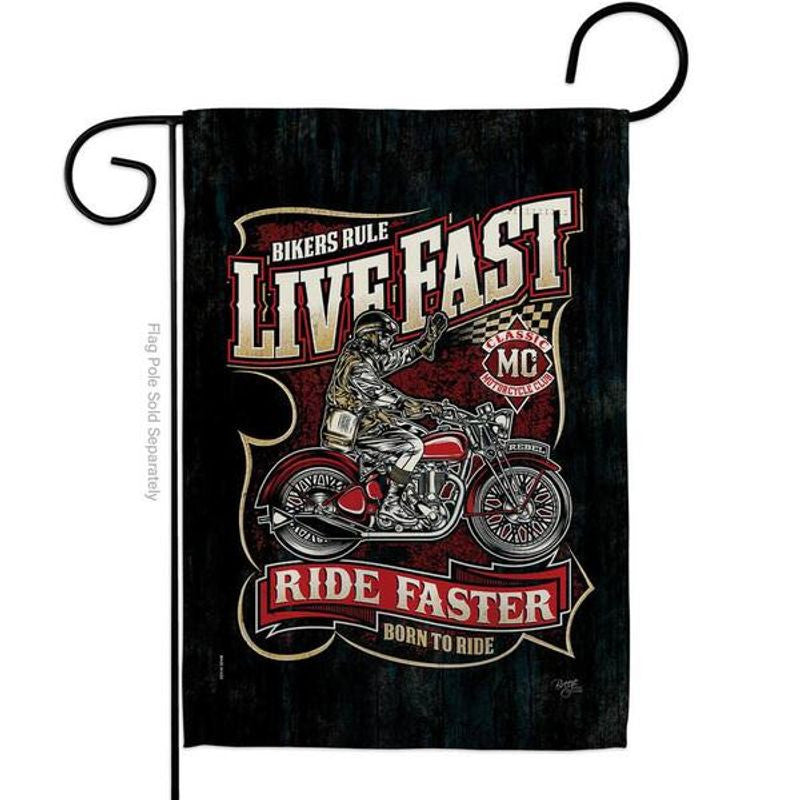Bikergod Motorcycle Bikers Ruler Live Fast Ride Faster Garden Flag TLYA267