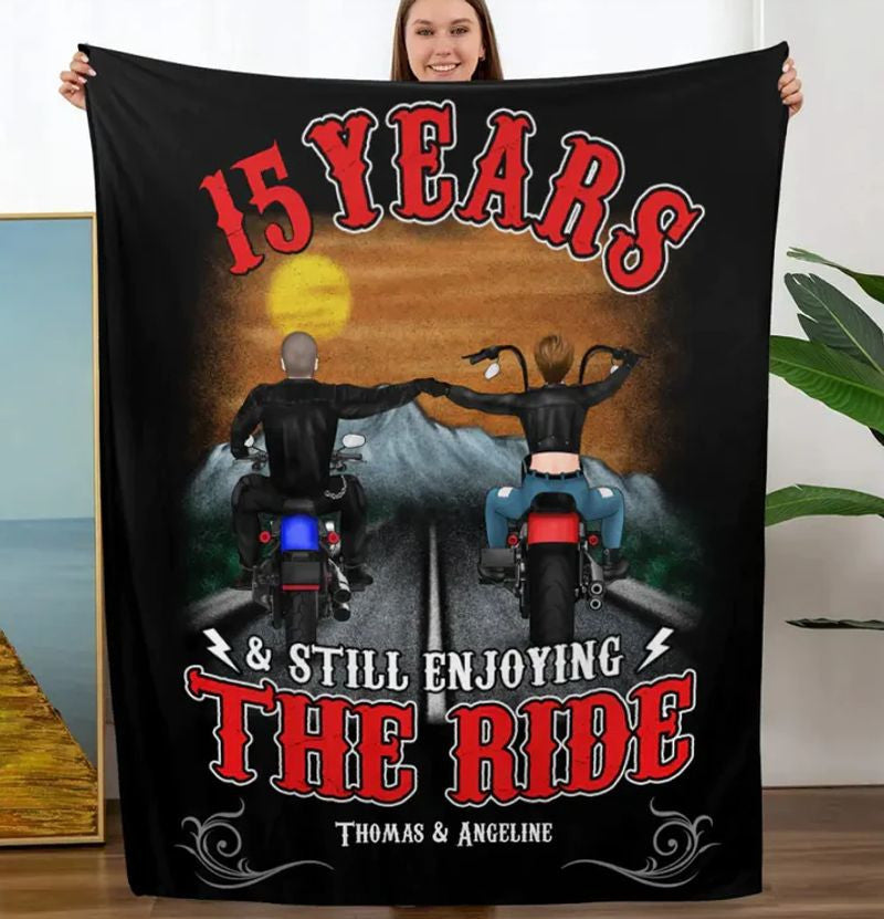 Bikergod Motorcycle 15 Years & Still Enjoying The Ride Custom Names Blanket NMBL032