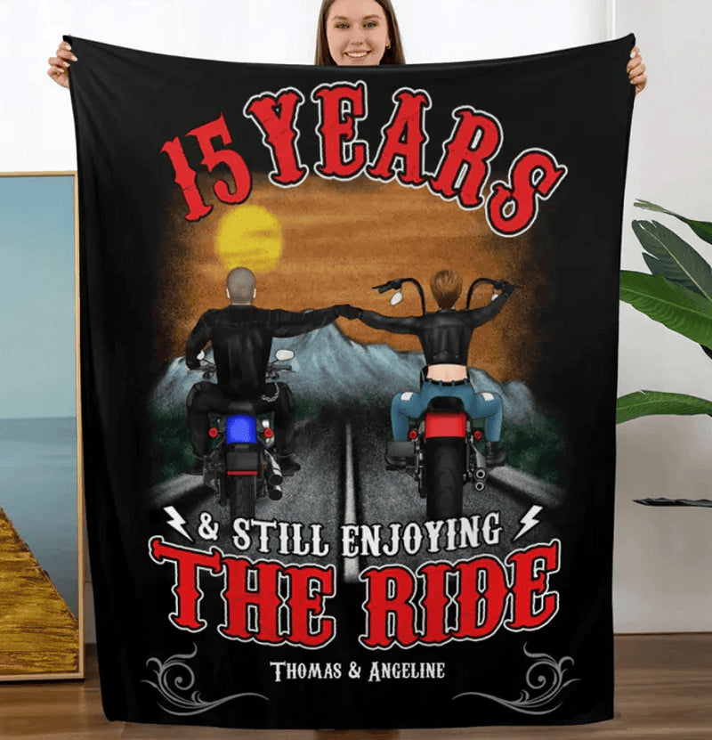 Bikergod Motorcycle 15 Years & Still Enjoying The Ride Custom Names Blanket NMBL032