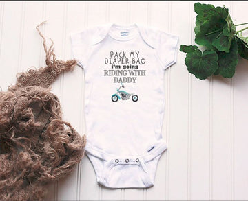 Bikergod Motorcycle I'm Going Riding With Daddy COTTON Baby Onesie Bodysuit NAUA316
