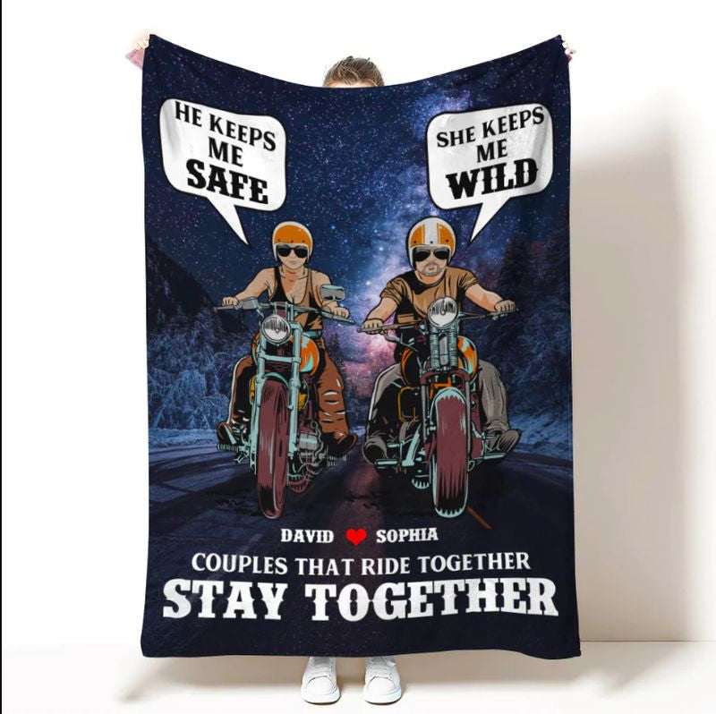 Bikergod Motorcycle Biker Couple That Ride Together Stay Together Custom Names Blanket NASA93