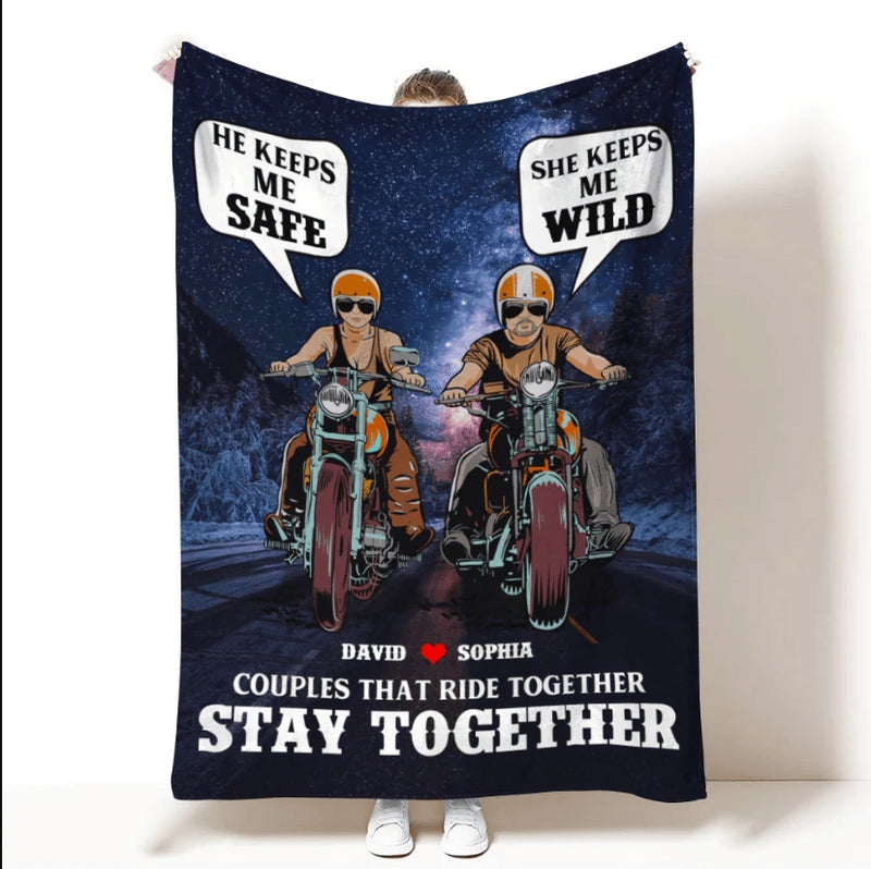 Bikergod Motorcycle Biker Couple That Ride Together Stay Together Custom Names Blanket NASA93