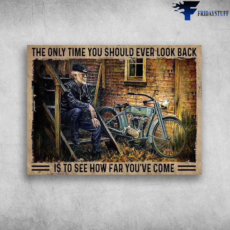 Bikergod Motorcycle The Only Time You Should Ever Look Back Vintage Poster NAIA148