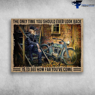 Bikergod Motorcycle The Only Time You Should Ever Look Back Vintage Poster NAIA148