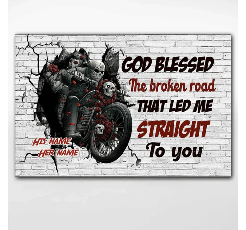 Bikergod Motorcycle God Blessed The Broken Road Motorcycle Couple Custom Names Poster NANA130
