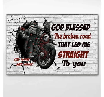 Bikergod Motorcycle God Blessed The Broken Road Motorcycle Couple Custom Names Poster NANA130