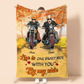 Bikergod Motorcycle Biker Couple Autumn Life Is One Sweet Ride With You Custom Names Blanket NASA89