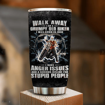 Bikergod Motorcycle Walk Away I Am A Grumpy Old Biker Custom Name And Birth Month Stainless Steel 20 Oz Tumbler- NAIA297