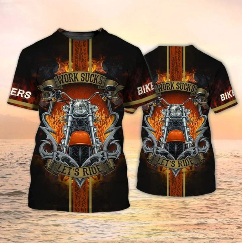 Bikergod Motorcycle Biker Work Sucks Let's Ride T-shirt Design 3D Full Printed Sizes S - 5XL - NASA464
