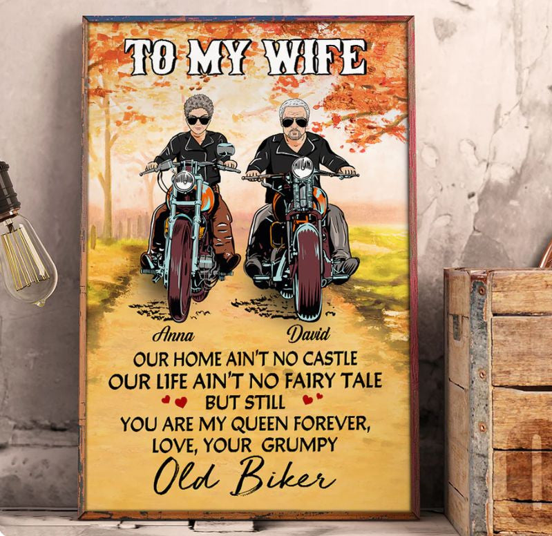 Bikergod Motorcycle To My Wife From Your Grumpy Old Biker Motorcycle Couple Custom Names Poster NASA75
