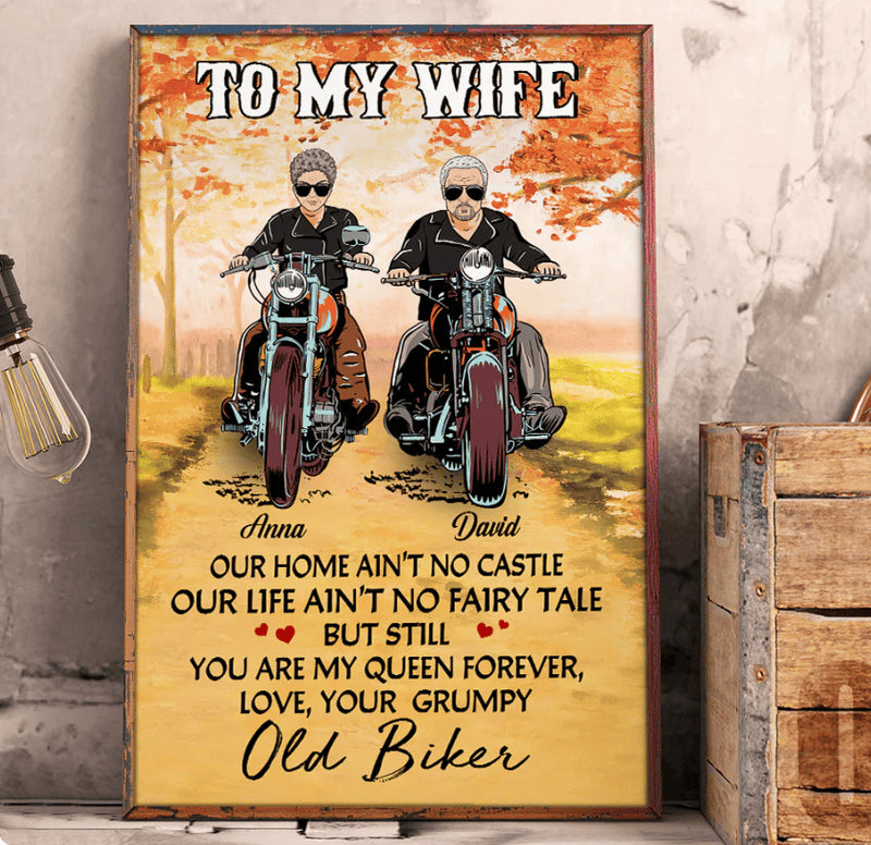 Bikergod Motorcycle To My Wife From Your Grumpy Old Biker Motorcycle Couple Custom Names Poster NASA75