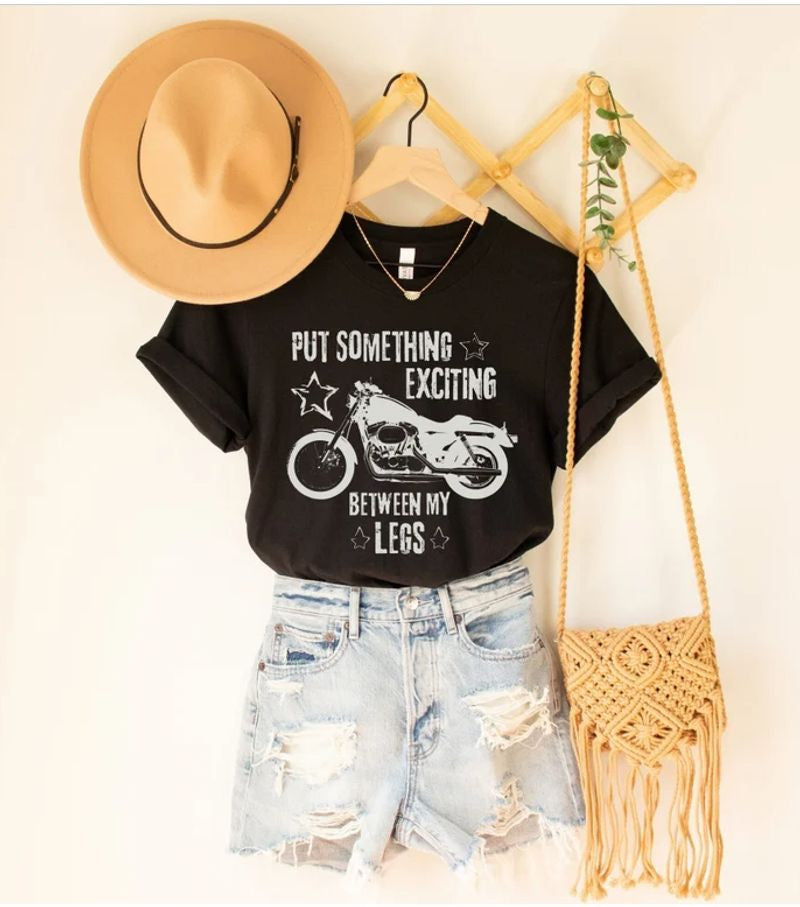 Bikergod Motorcycles Put Something Exciting Between My Legs T-shirt Design 2D Full Printed Sizes S - 5XL - NAFA291